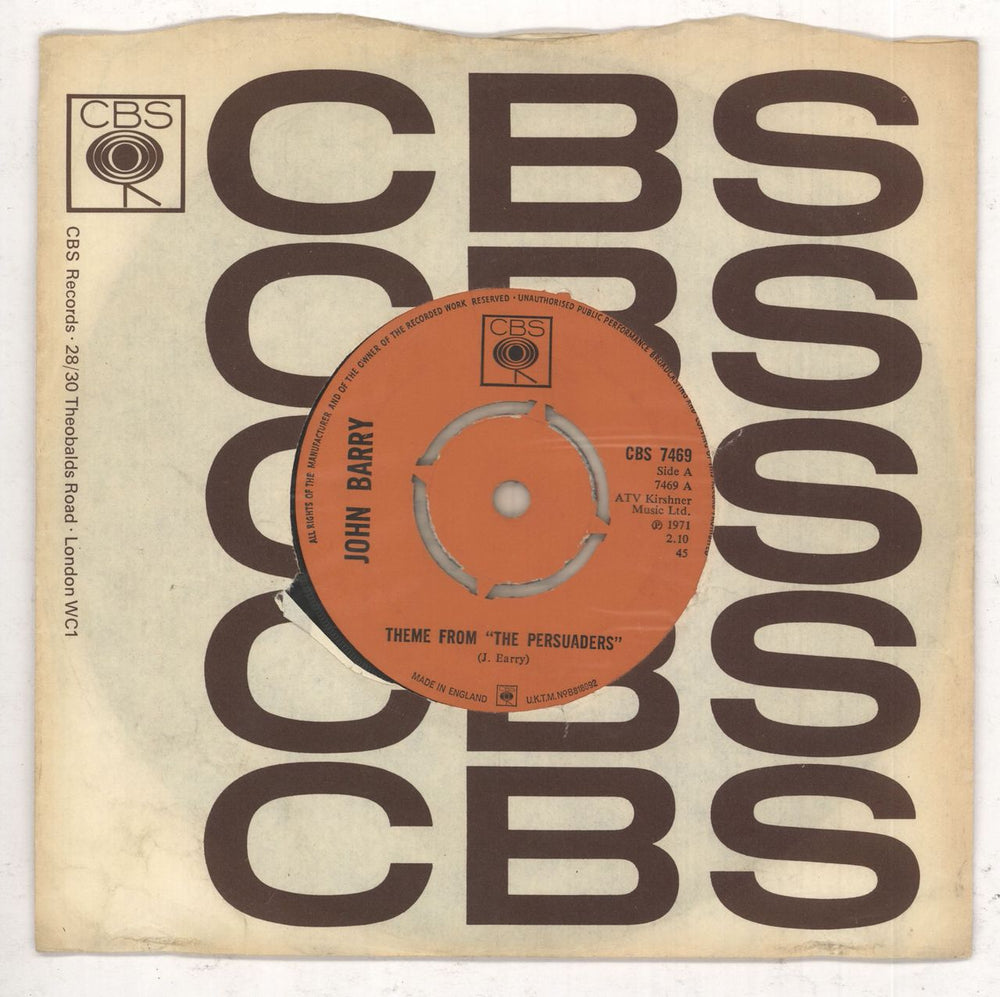 John Barry (Composer) Theme From 'The Persuaders' - 4pr UK 7" vinyl single (7 inch record / 45) CBS7469