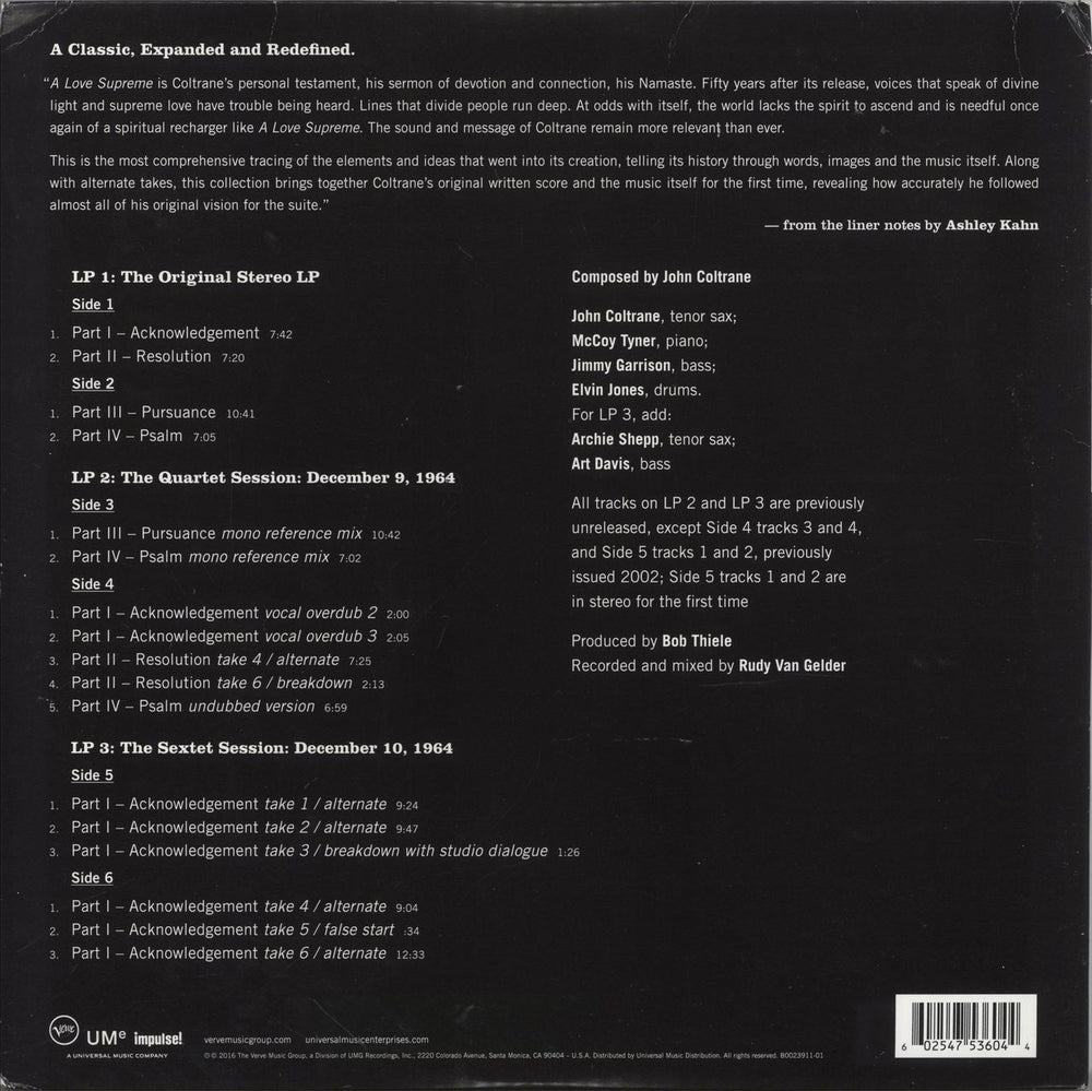 John Coltrane A Love Supreme: The Complete Masters - EX UK 3-LP vinyl record set (Triple LP Album) 602547536044