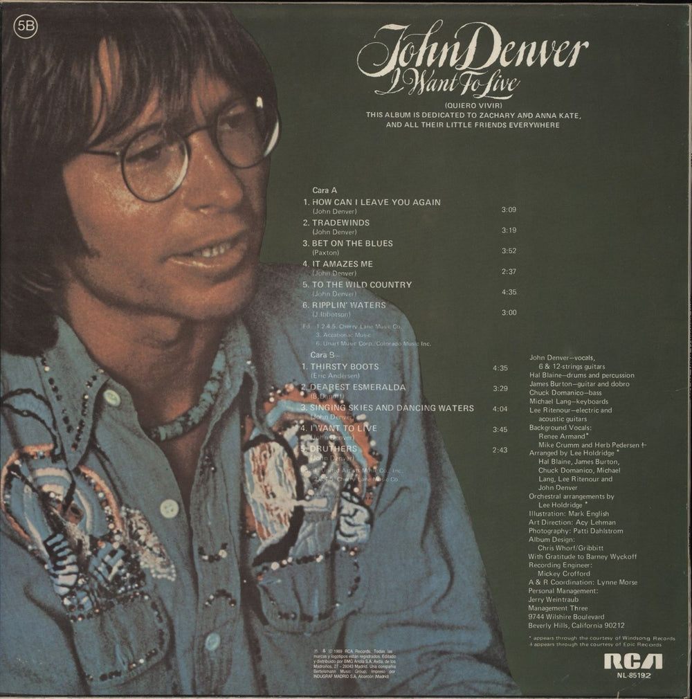 John Denver I Want To Live Spanish vinyl LP album (LP record)