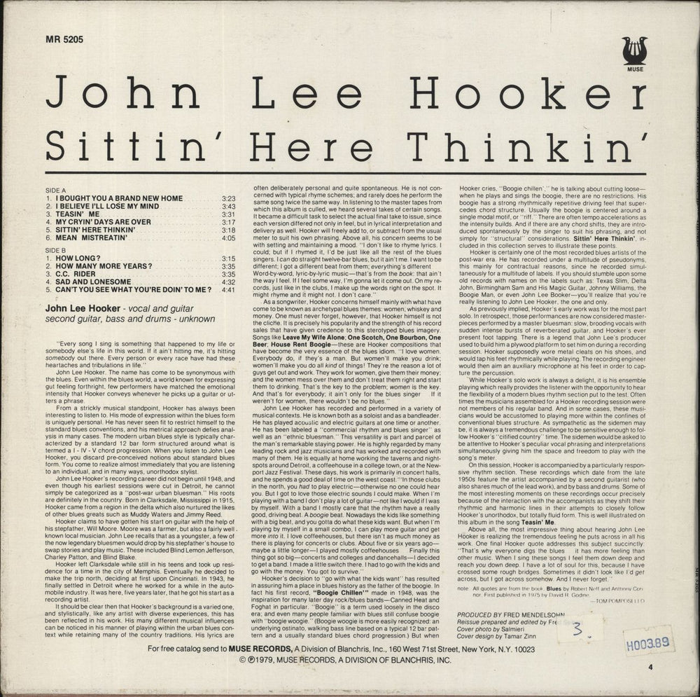 John Lee Hooker Sittin' Here Thinkin' New Zealand vinyl LP album (LP record)