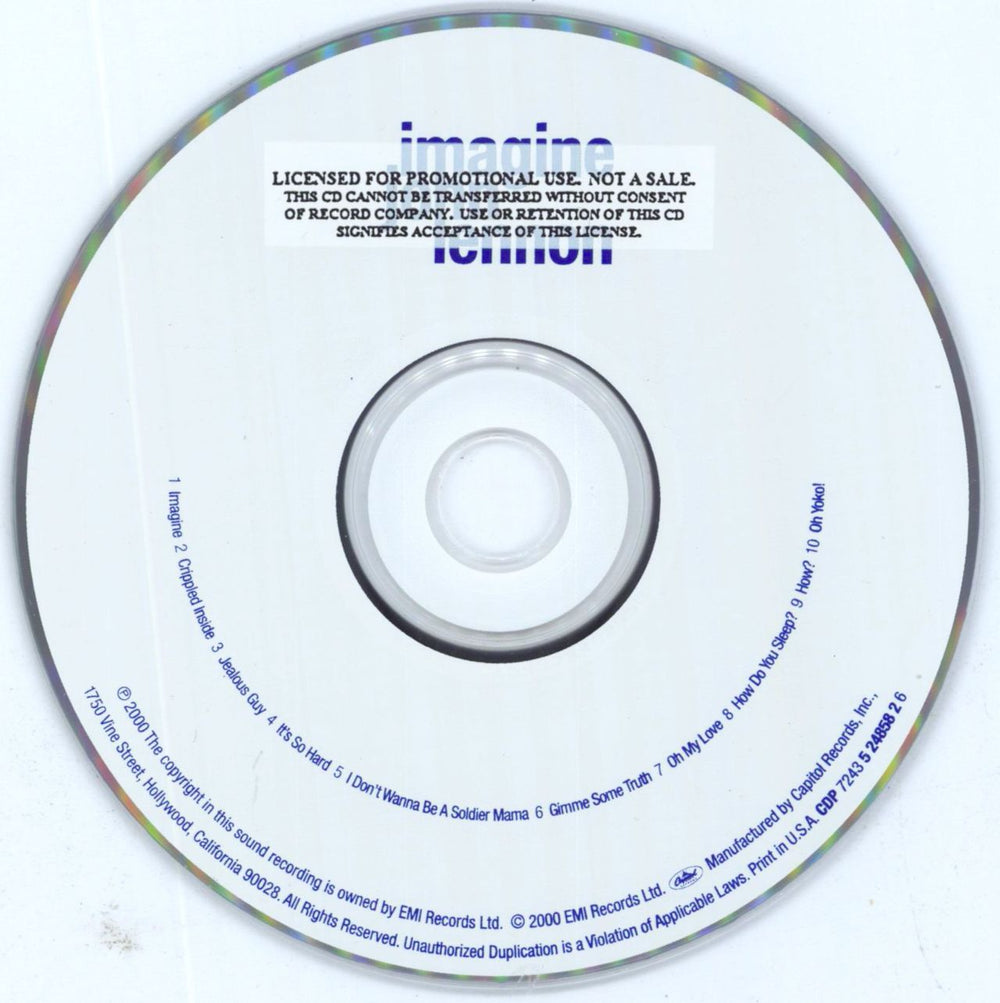 John Lennon Imagine US Promo CD album (CDLP) LENCDIM156046