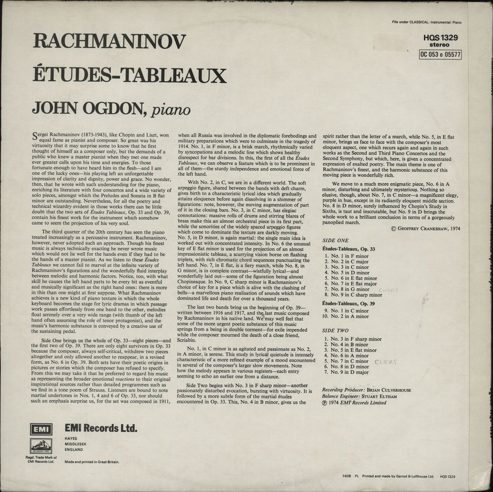 John Ogdon Rachmaninov: Études-Tableaux, Op 33 & Op. 39 UK vinyl LP album (LP record)