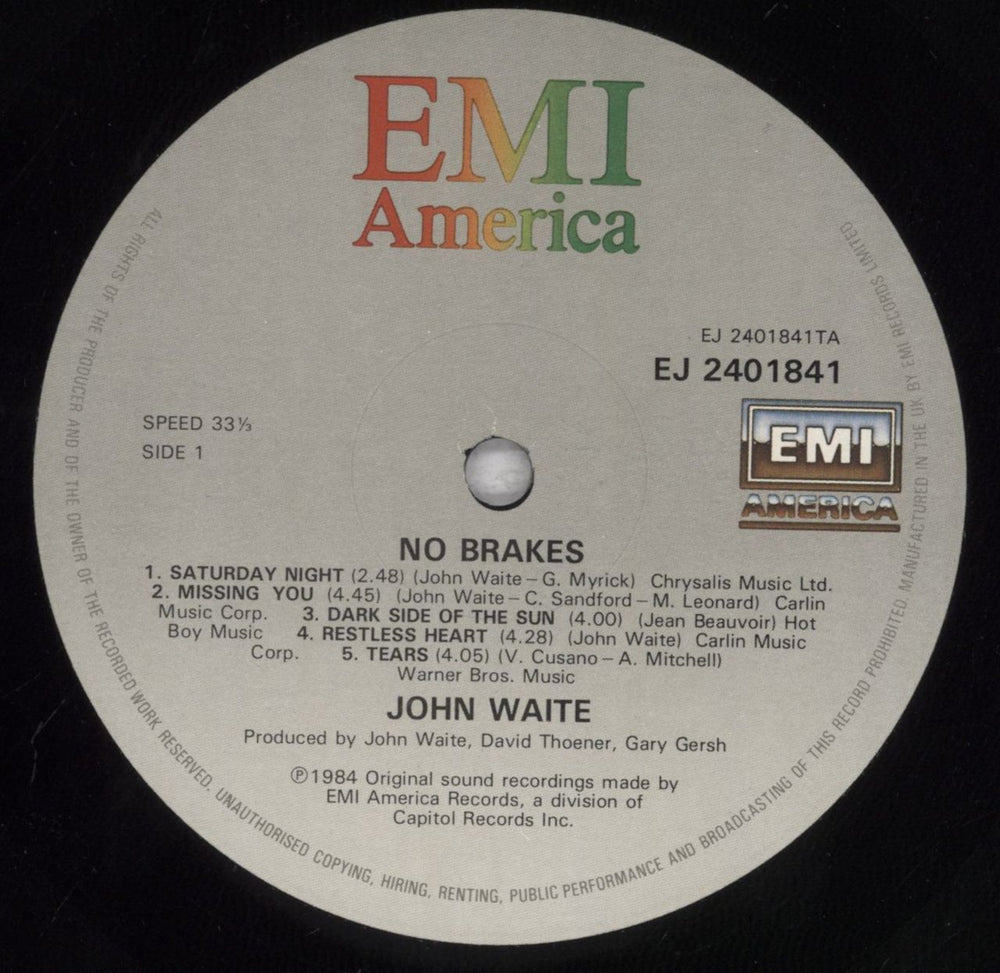 John Waite No Brakes UK vinyl LP album (LP record) JWALPNO836463
