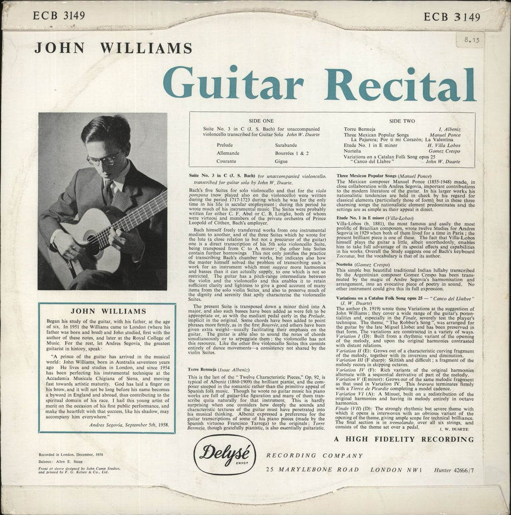 John Williams (Composer) Guitar Recital UK vinyl LP album (LP record)