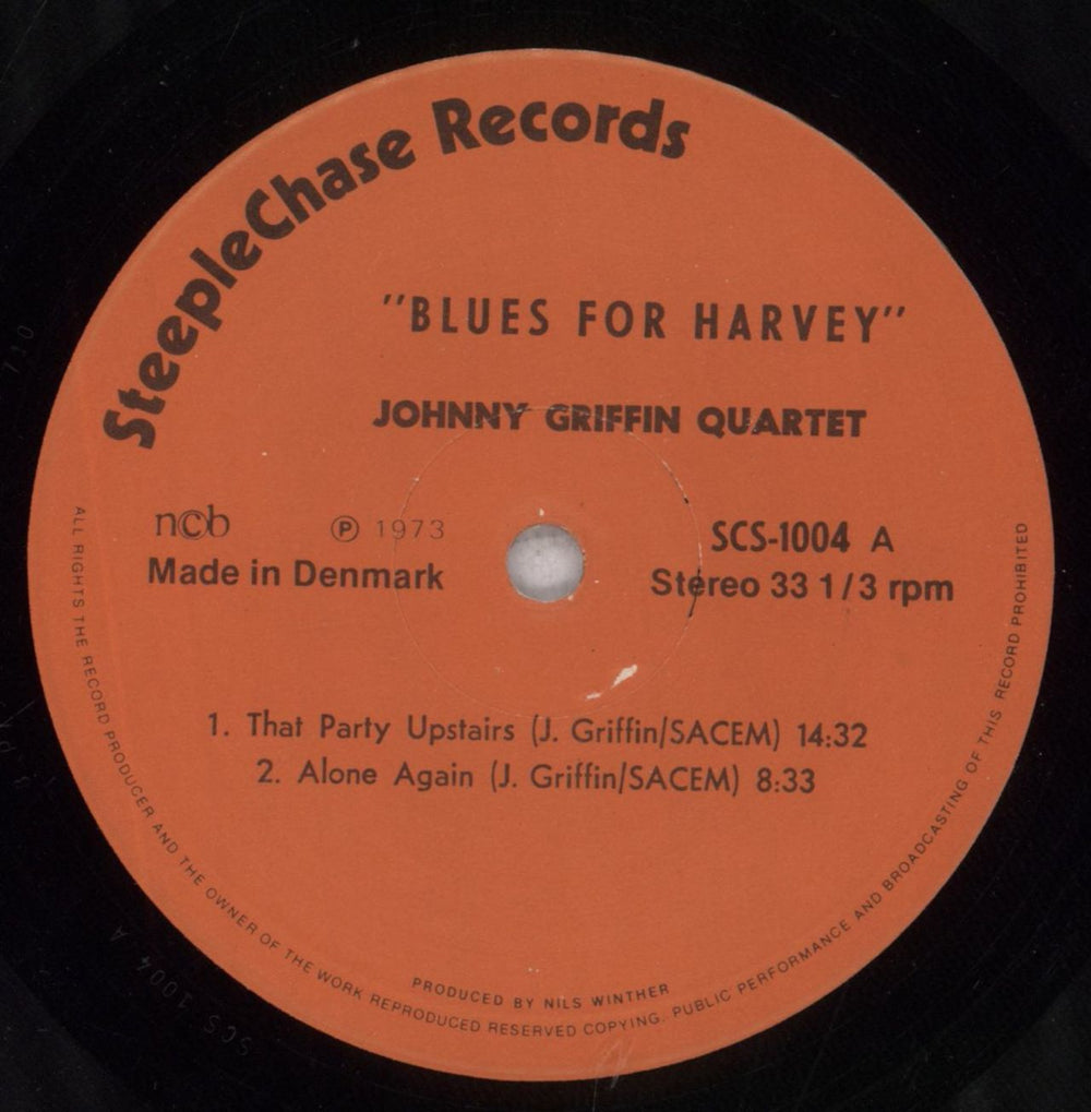 Johnny Griffin Blues For Harvey Danish vinyl LP album (LP record) JGFLPBL845712