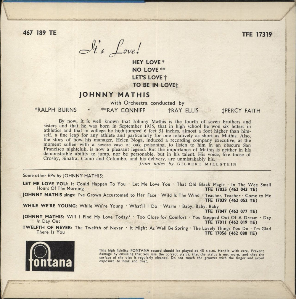 Johnny Mathis It's Love UK 7" vinyl single (7 inch record / 45)