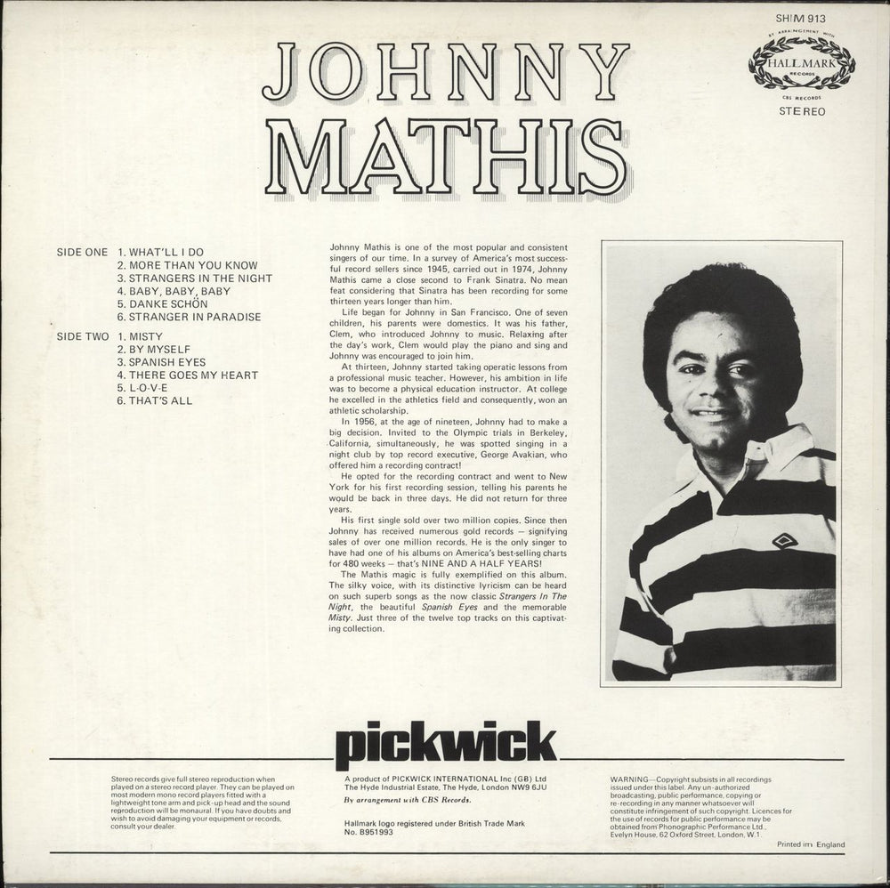 Johnny Mathis Misty UK vinyl LP album (LP record)