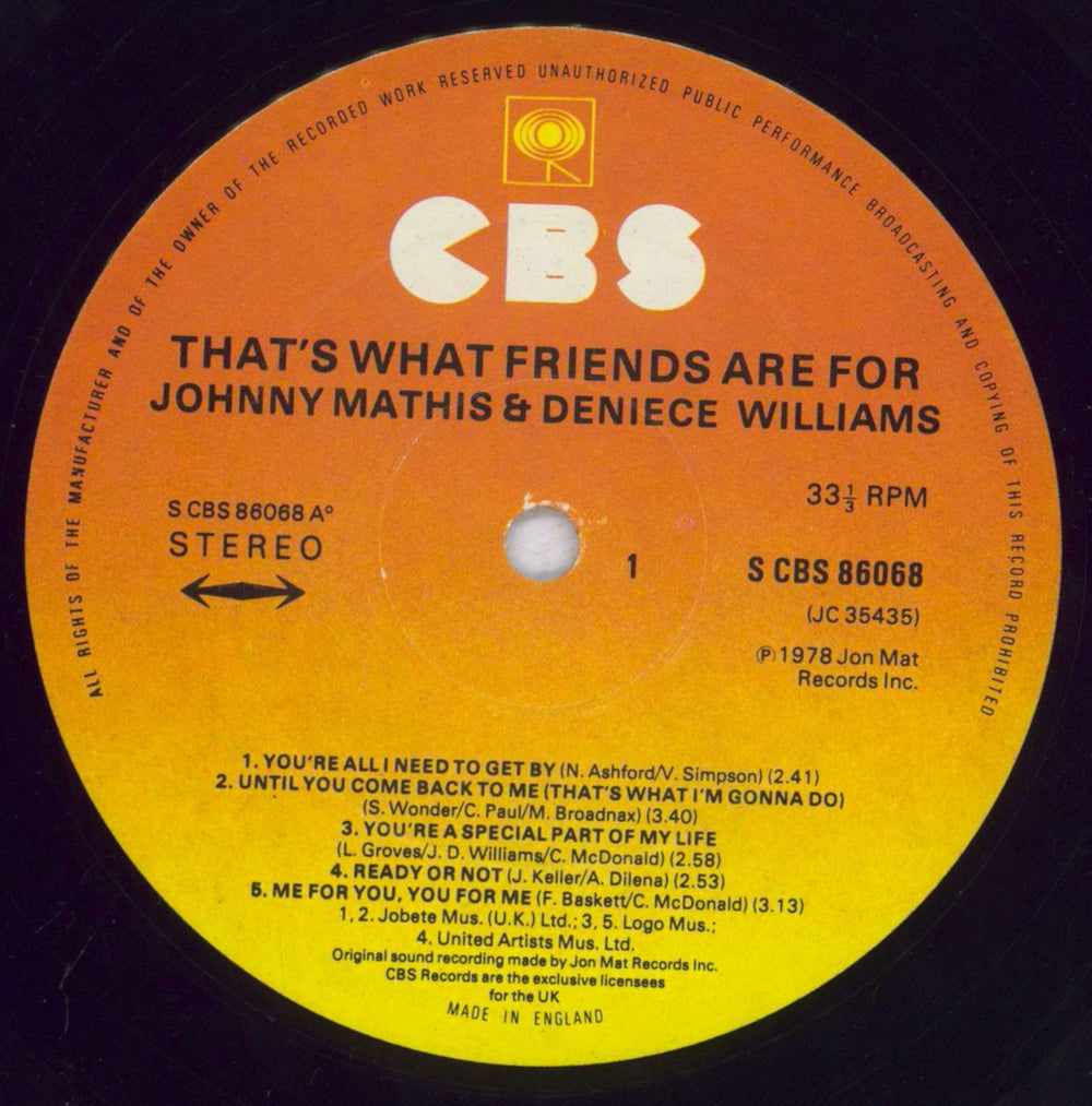 Johnny Mathis That's What Friends Are For - Hype Stickered Sleeve UK vinyl LP album (LP record) J-MLPTH833600