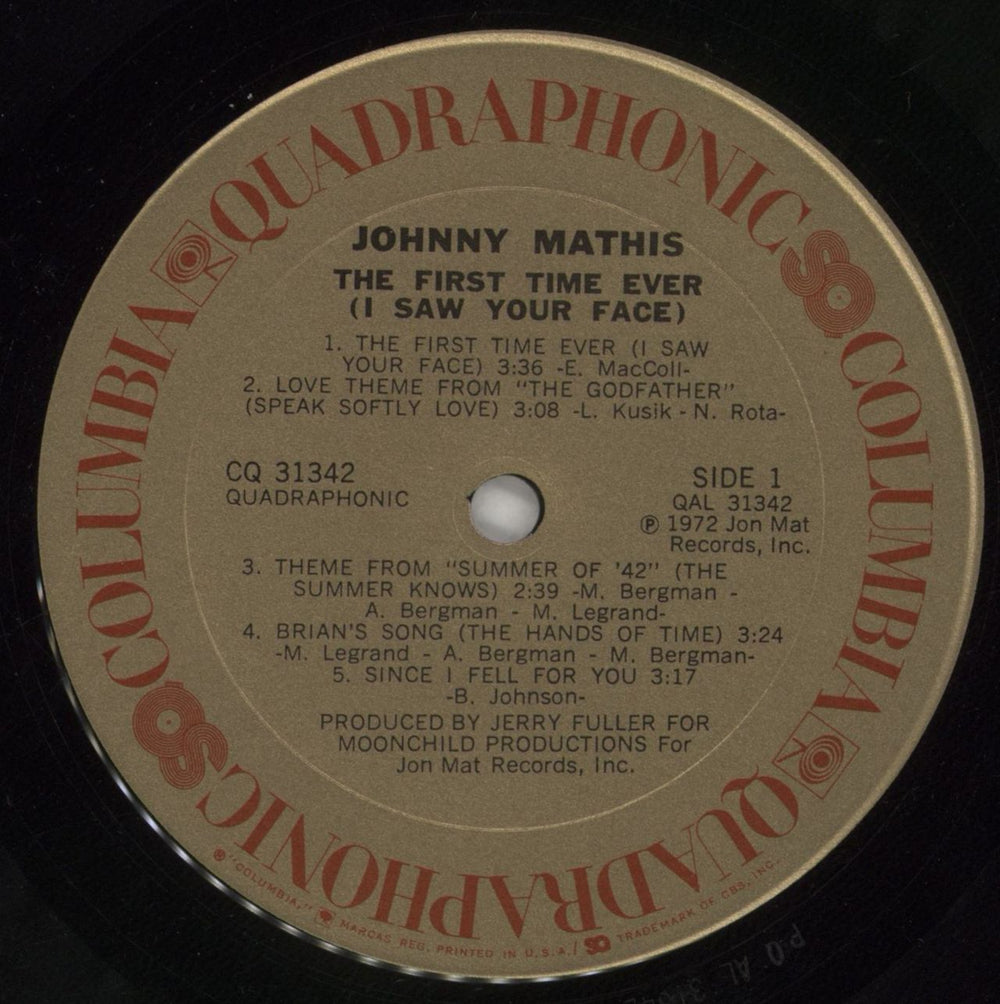 Johnny Mathis The First Time Ever (I Saw Your Face) - Quadraphonic US vinyl LP album (LP record) J-MLPTH860527