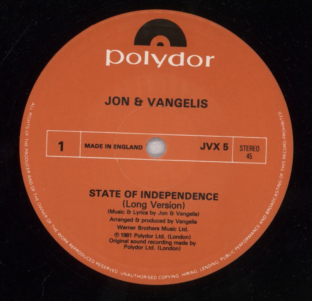 Jon & Vangelis State Of Independence UK 12" vinyl single (12 inch record / Maxi-single) JVA12ST835790