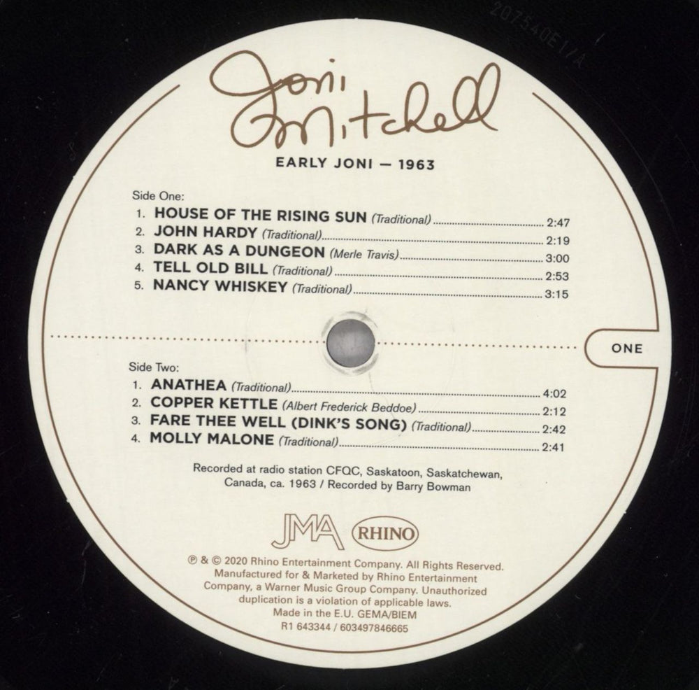 Joni Mitchell Early Joni - 1963 -- 180 Gram Vinyl UK vinyl LP album (LP record) JNILPEA843648