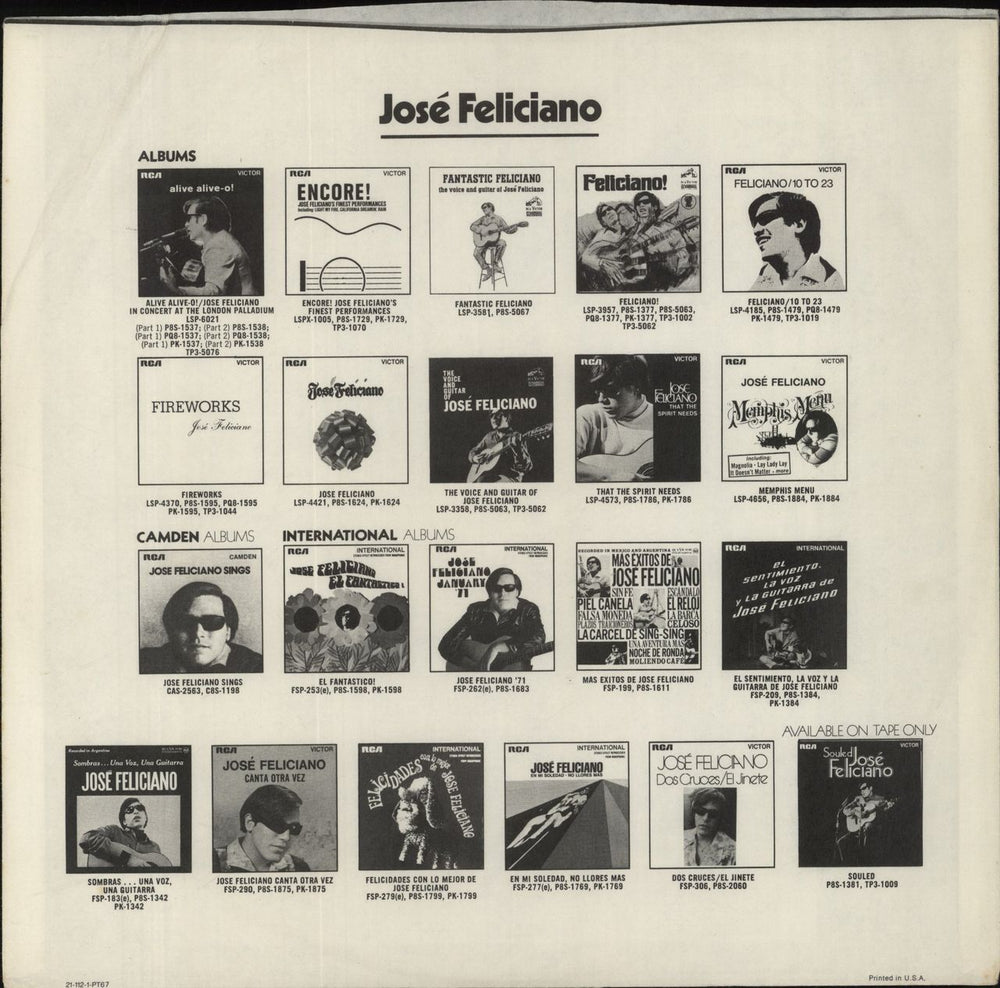 José Feliciano For My Love... Mother Music + Insert - Promo US Promo vinyl LP album (LP record) 1974