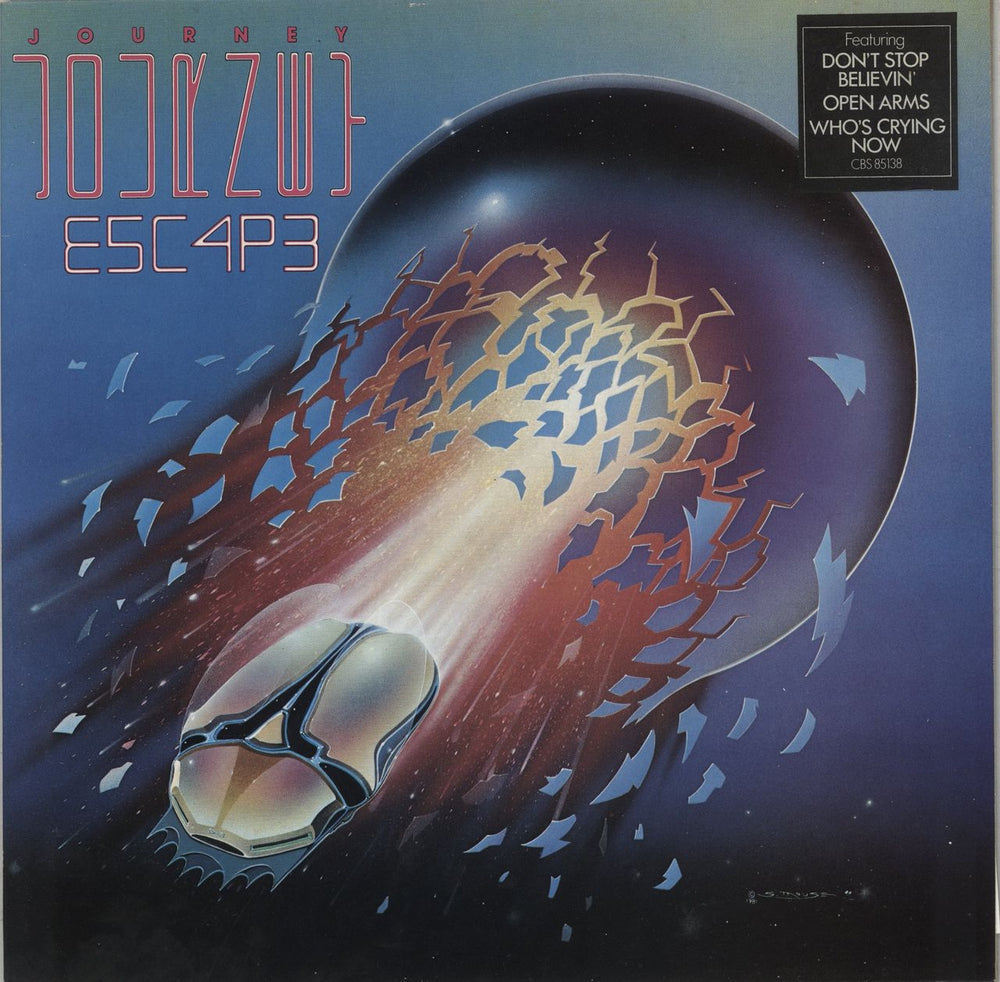 Journey Escape - Black Hype Sticker UK vinyl LP album (LP record) 85138