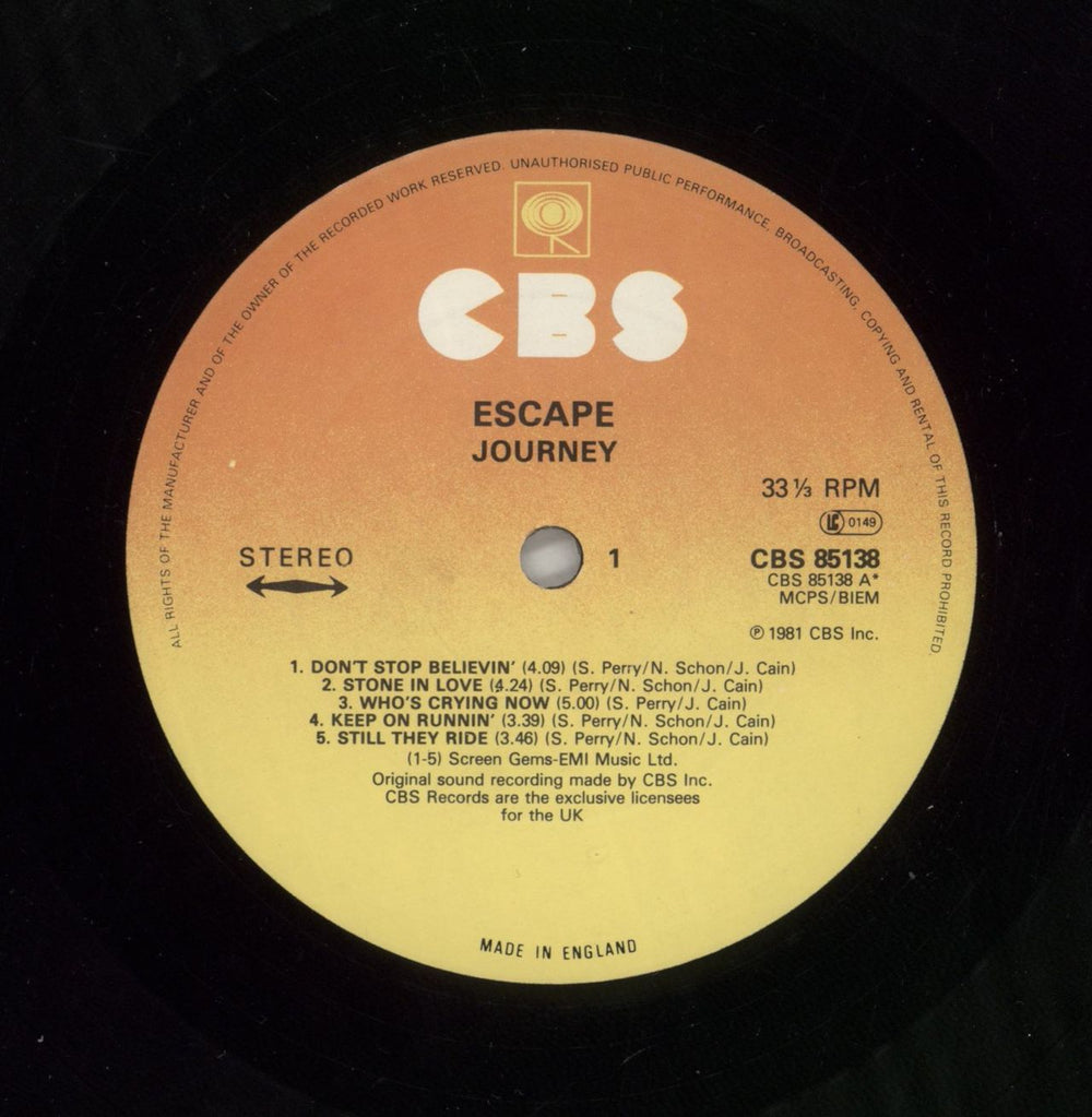 Journey Escape - Black Hype Sticker UK vinyl LP album (LP record) JOULPES868263