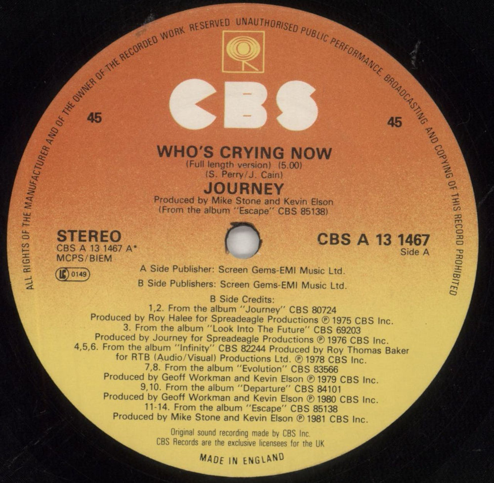 Journey Who's Crying Now UK 12" vinyl single (12 inch record / Maxi-single) JOU12WH62185