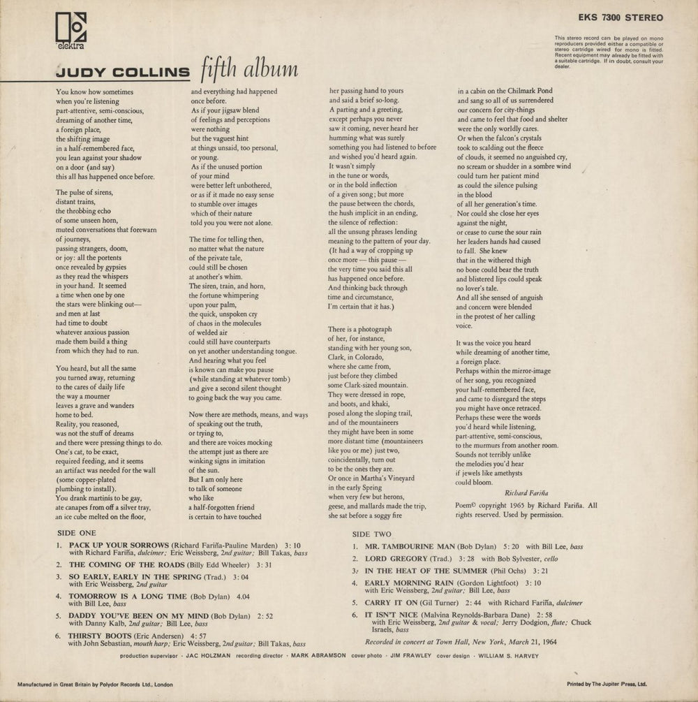 Judy Collins Judy Collins' Fifth Album UK vinyl LP album (LP record)