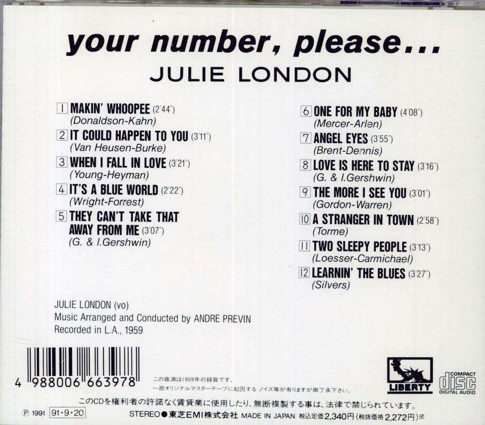 Julie London Your Number Please... Japanese CD album (CDLP)