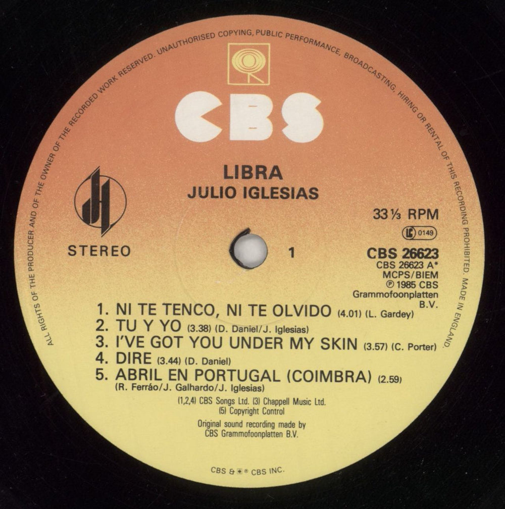 Julio Iglesias Libra UK vinyl LP album (LP record) IGLLPLI285437