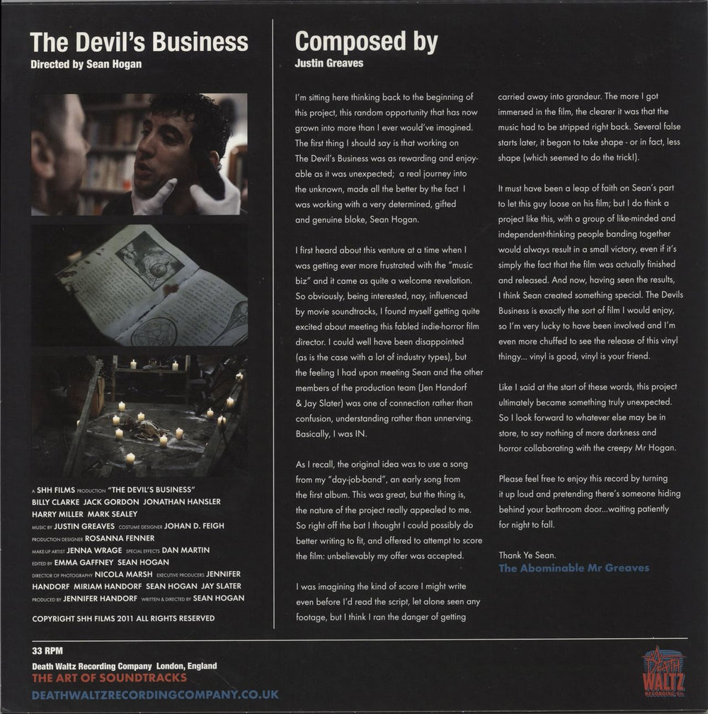 Justin Greaves The Devil's Business UK vinyl LP album (LP record) 826853791519