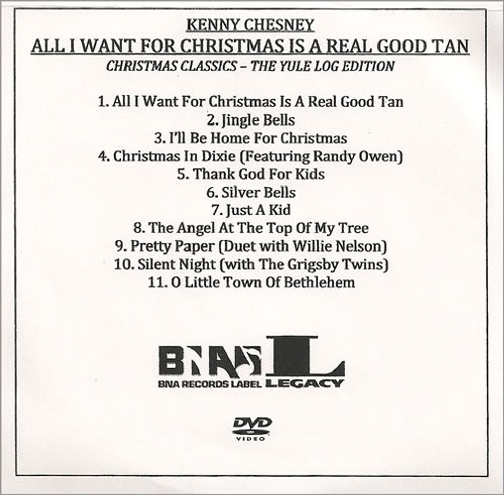 Kenny Chesney All I Want For Christmas Is A Real Good Tan US Promo promo DVD-R DVD-R ACETATE