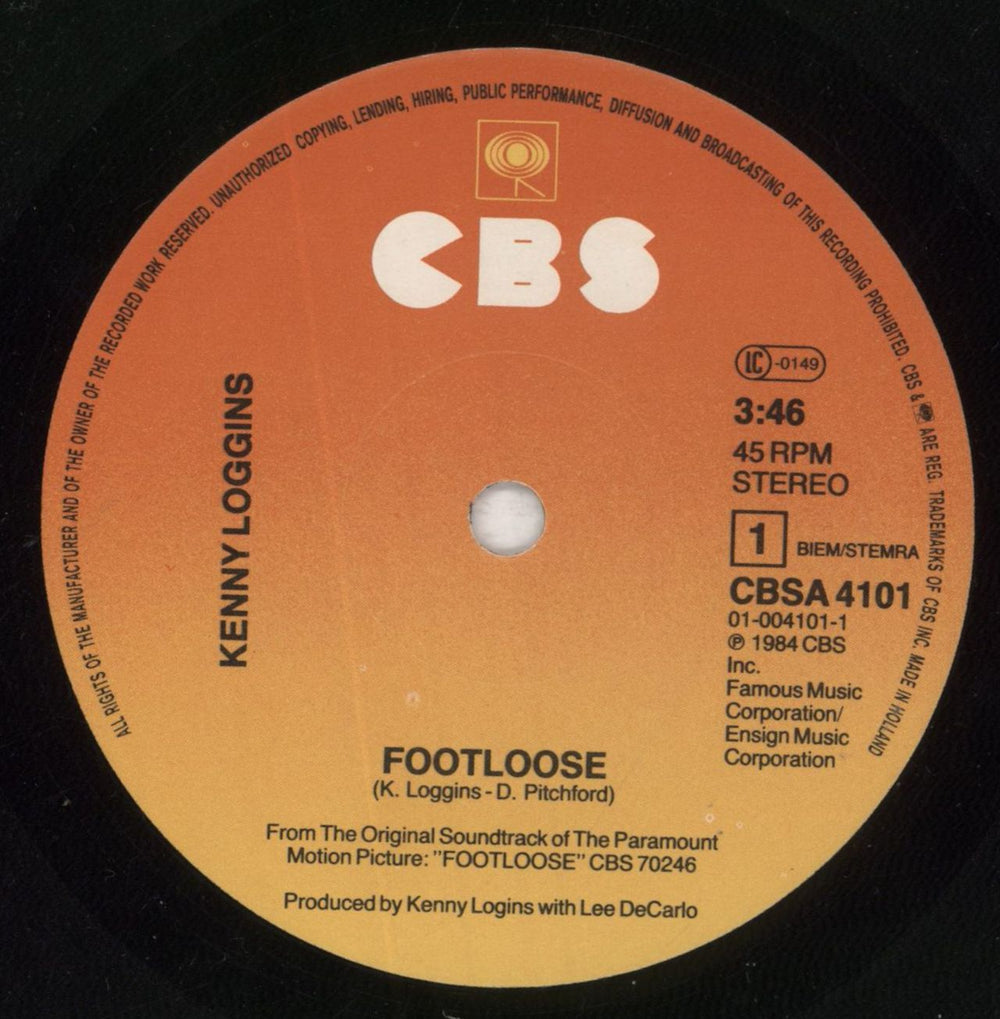 Kenny Loggins Footloose - Solid UK 7" vinyl single (7 inch record / 45) KLO07FO784580