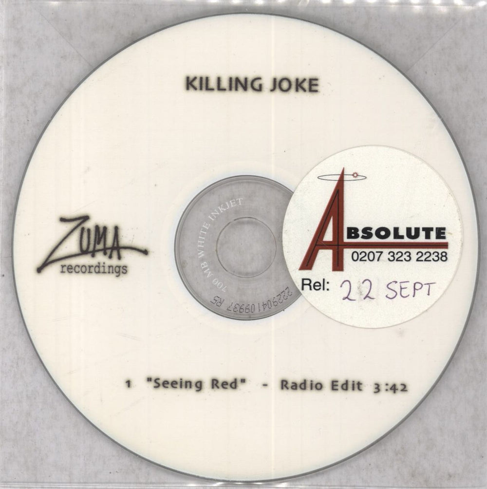 Killing Joke Seeing Red - 4 track UK Promo CD-R acetate