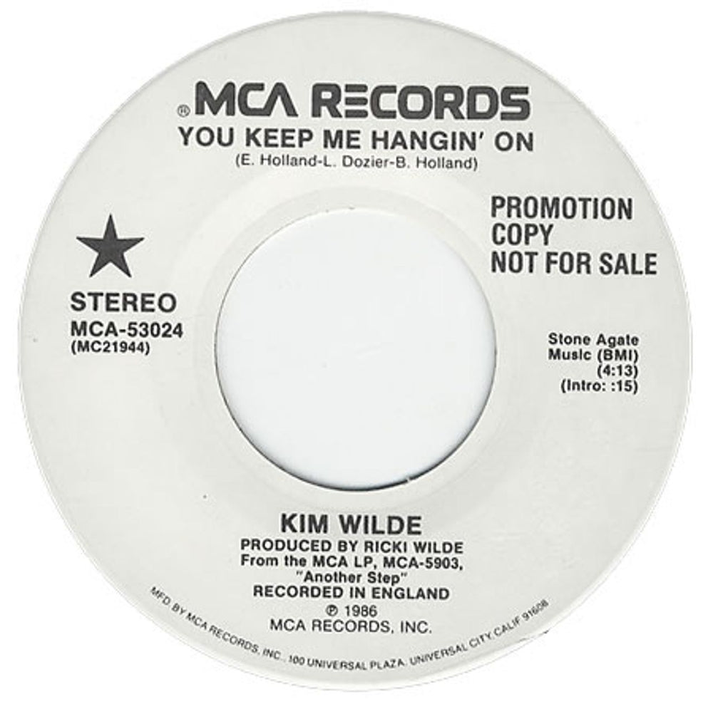 Kim Wilde You Keep Me Hangin' On US Promo 7" vinyl single (7 inch record / 45) WIL07YO269249