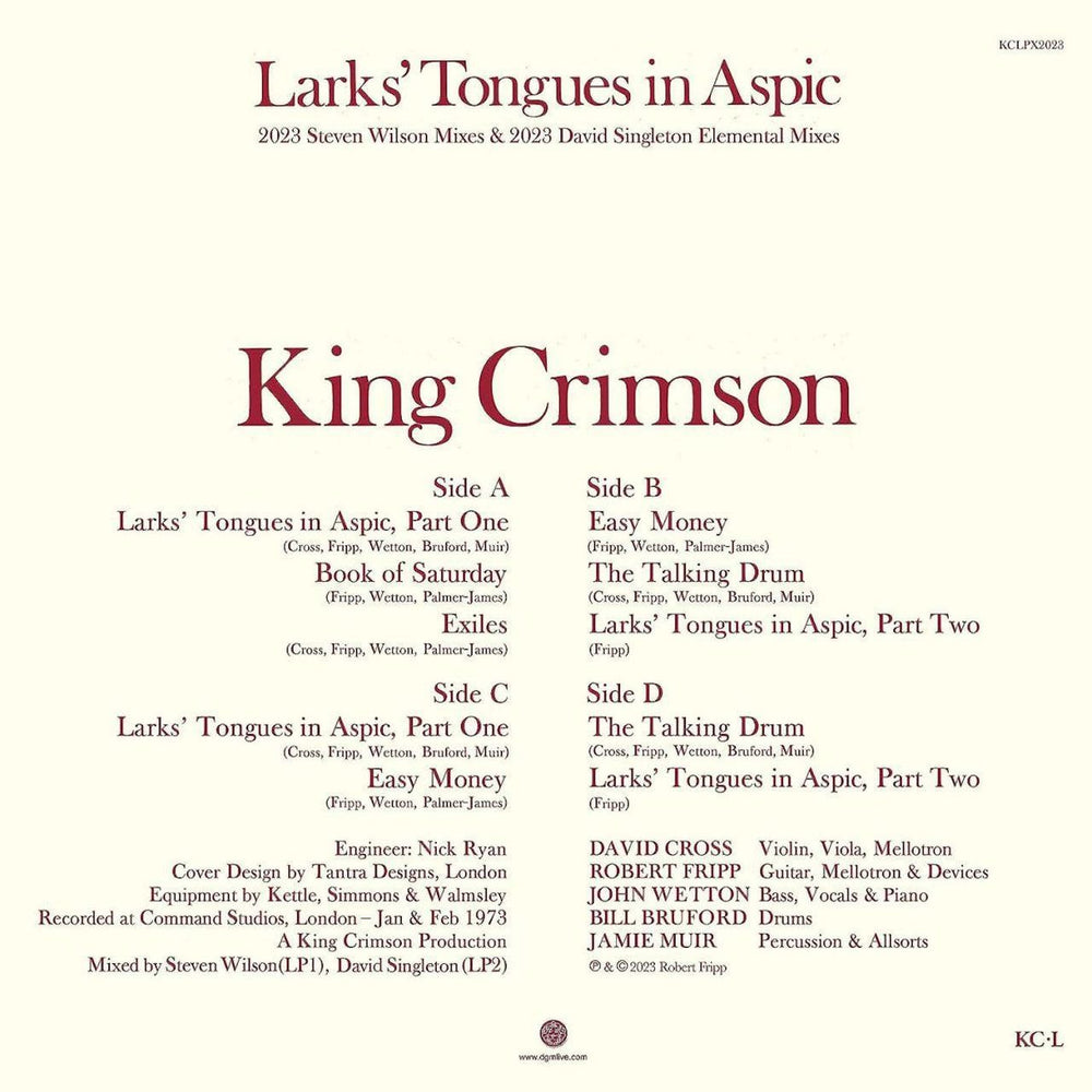 King Crimson Larks' Tongues In Aspic - 50th Anniversary 2023 Mixes - 200 Gram - Sealed UK 2-LP vinyl record set (Double LP Album) KNC2LLA822061