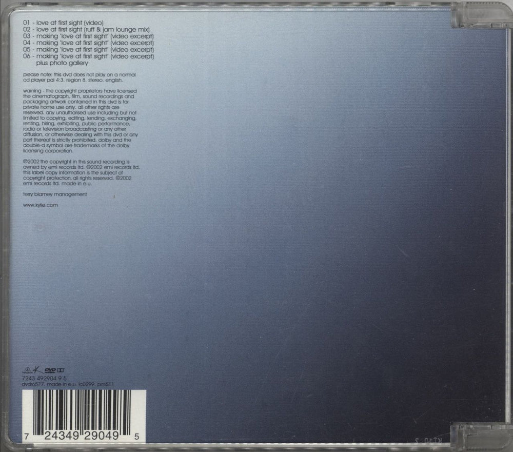 Kylie Minogue Love At First Sight UK DVD Single 724349290495