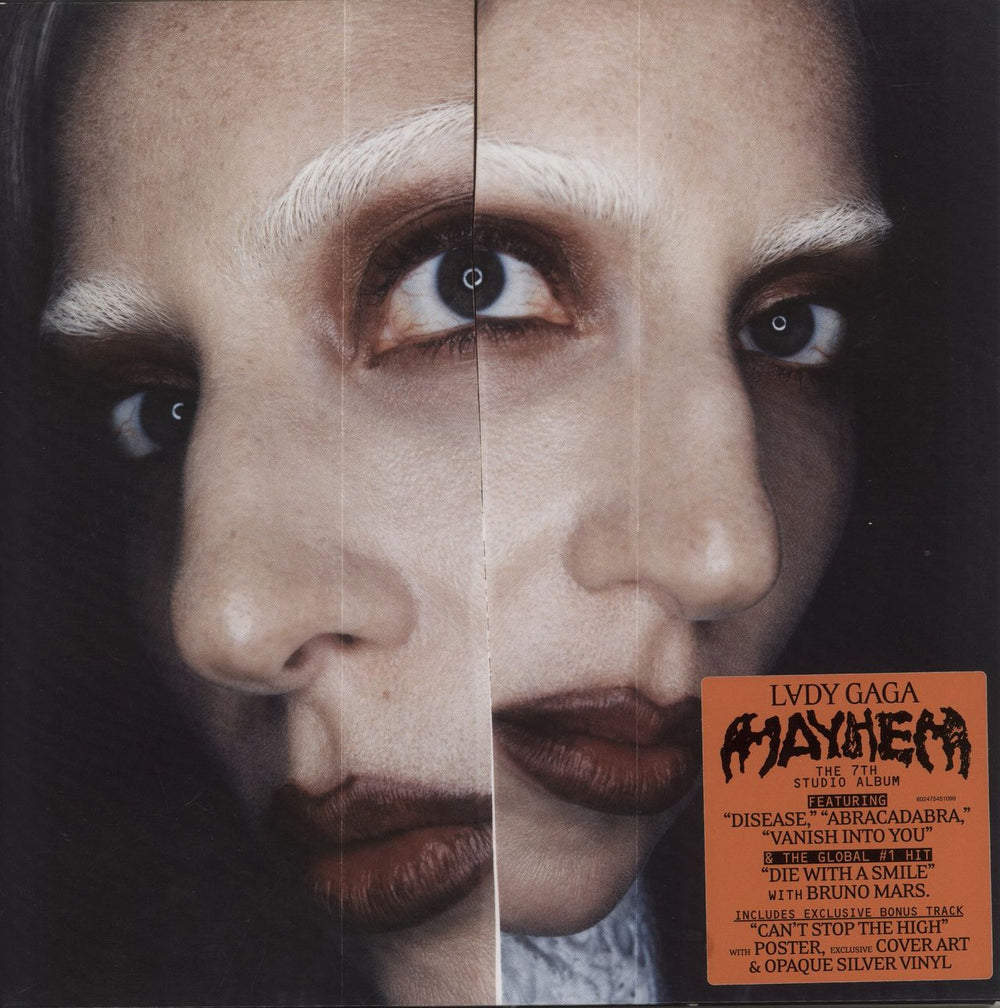 Lady Gaga MAYHEM - Opaque Silver Vinyl + Autographed Card, Poster & CD UK 2-LP vinyl record set (Double LP Album) 7545511