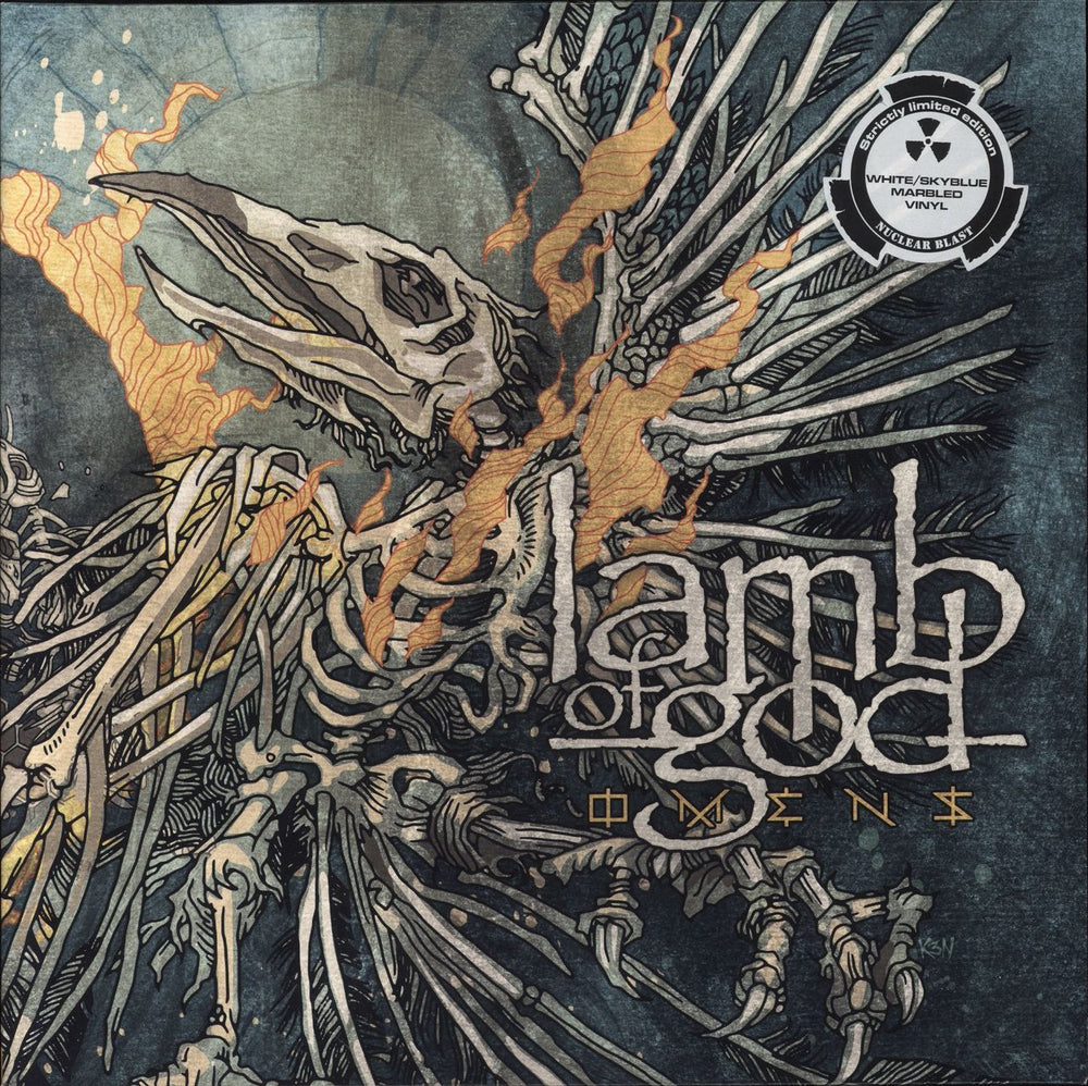 Lamb Of God Omens - White & Blue Marbled Vinyl UK vinyl LP album (LP record) 65701