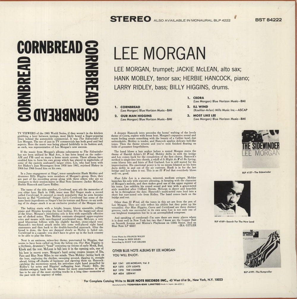 Lee Morgan Cornbread Japanese vinyl LP album (LP record)