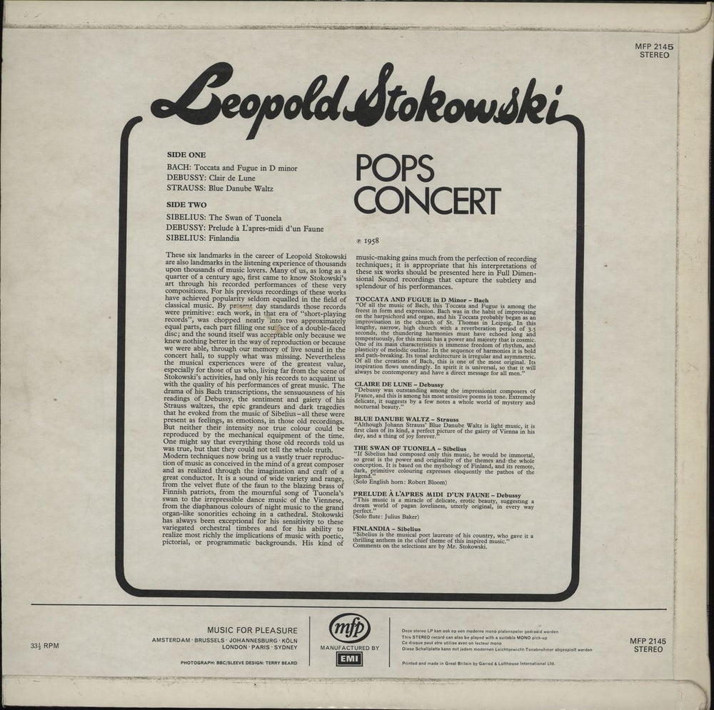 Leopold Stokowski Pops Concert UK vinyl LP album (LP record)