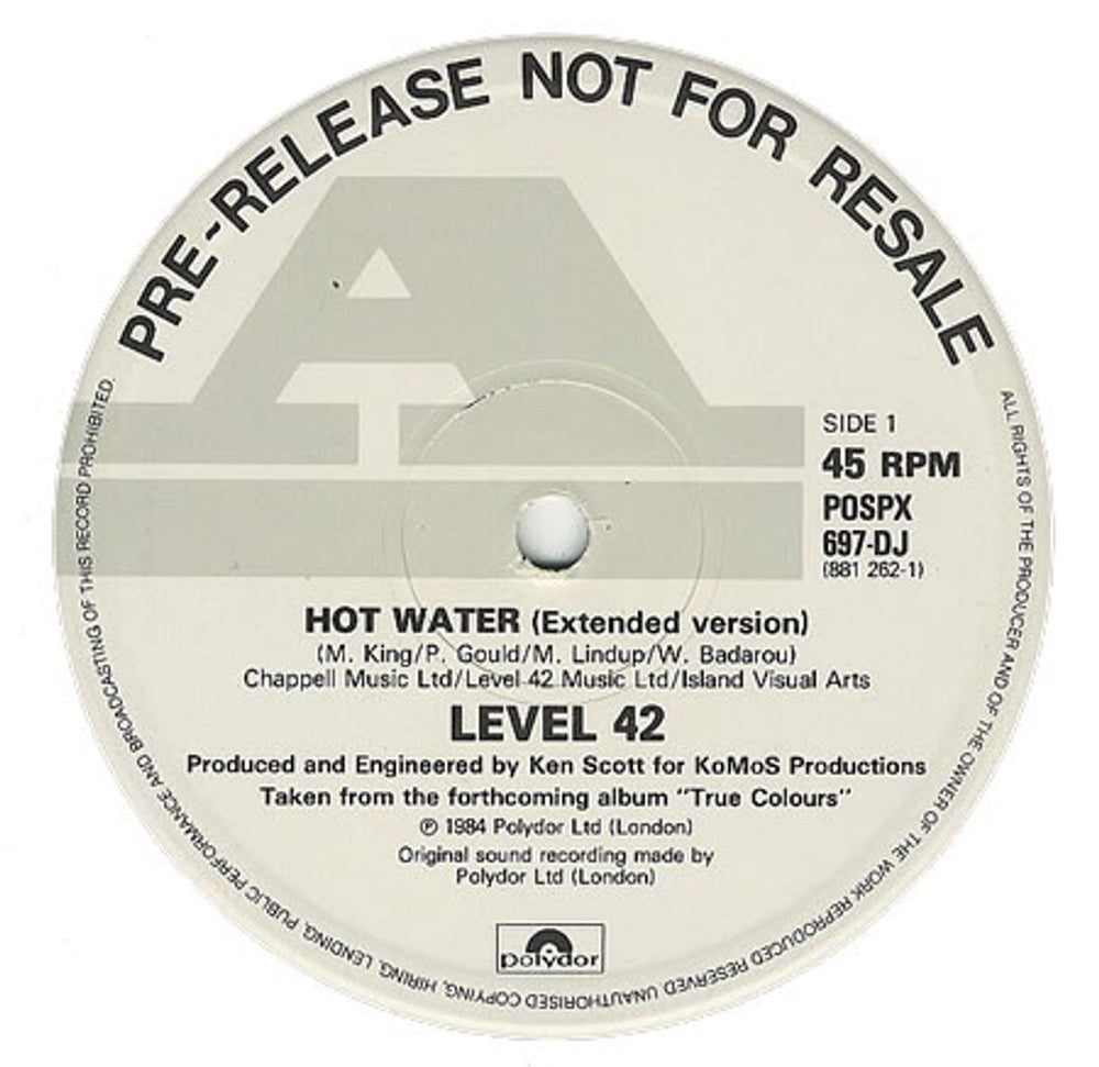 Level 42 Hot Water UK Promo 12" vinyl single (12 inch record / Maxi-single) POSPX697-DJ