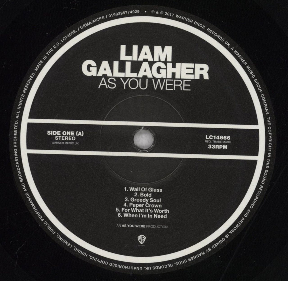 Liam Gallagher As You Were - 180gm - EX UK vinyl LP album (LP record) LGLLPAS840454