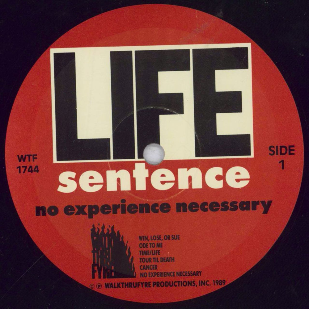 Life Sentence No Experience Necessary US vinyl LP album (LP record) L5FLPNO837568