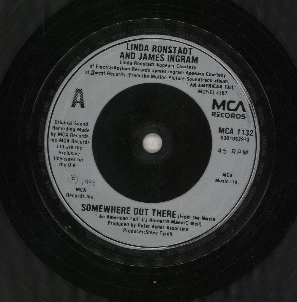 Linda Ronstadt Somewhere Out There UK 7" vinyl single (7 inch record / 45) LIR07SO98288