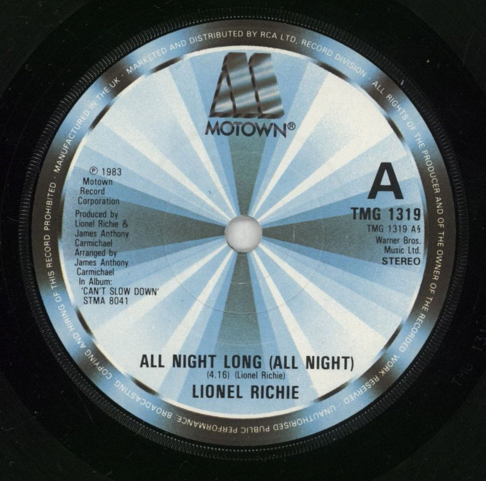 Lionel Richie All Night Long (All Night) - P/S - Solid UK 7" vinyl single (7 inch record / 45) LNR07AL571400