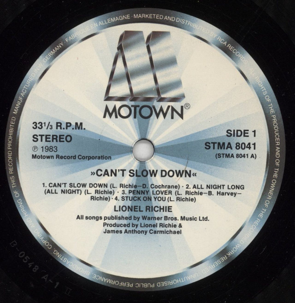 Lionel Richie Can't Slow Down UK vinyl LP album (LP record) LNRLPCA251832