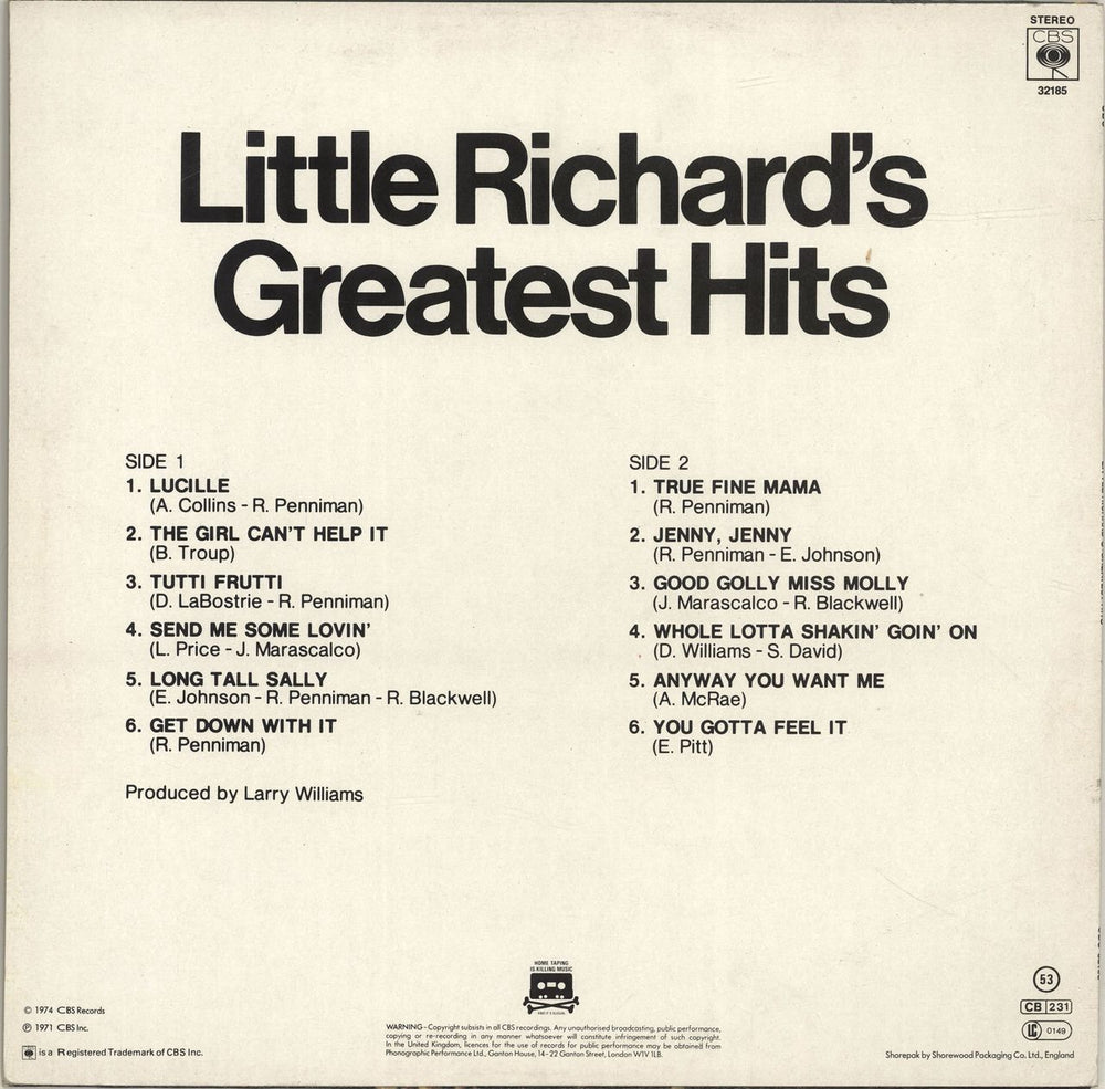 Little Richard Little Richard's Greatest Hits Recorded Live UK vinyl LP album (LP record)