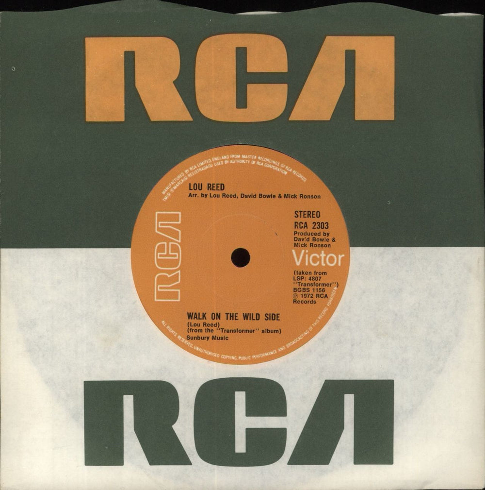 Lou Reed Walk On The Wild Side - 1st - solid UK 7" vinyl single (7 inch record / 45) RCA2303