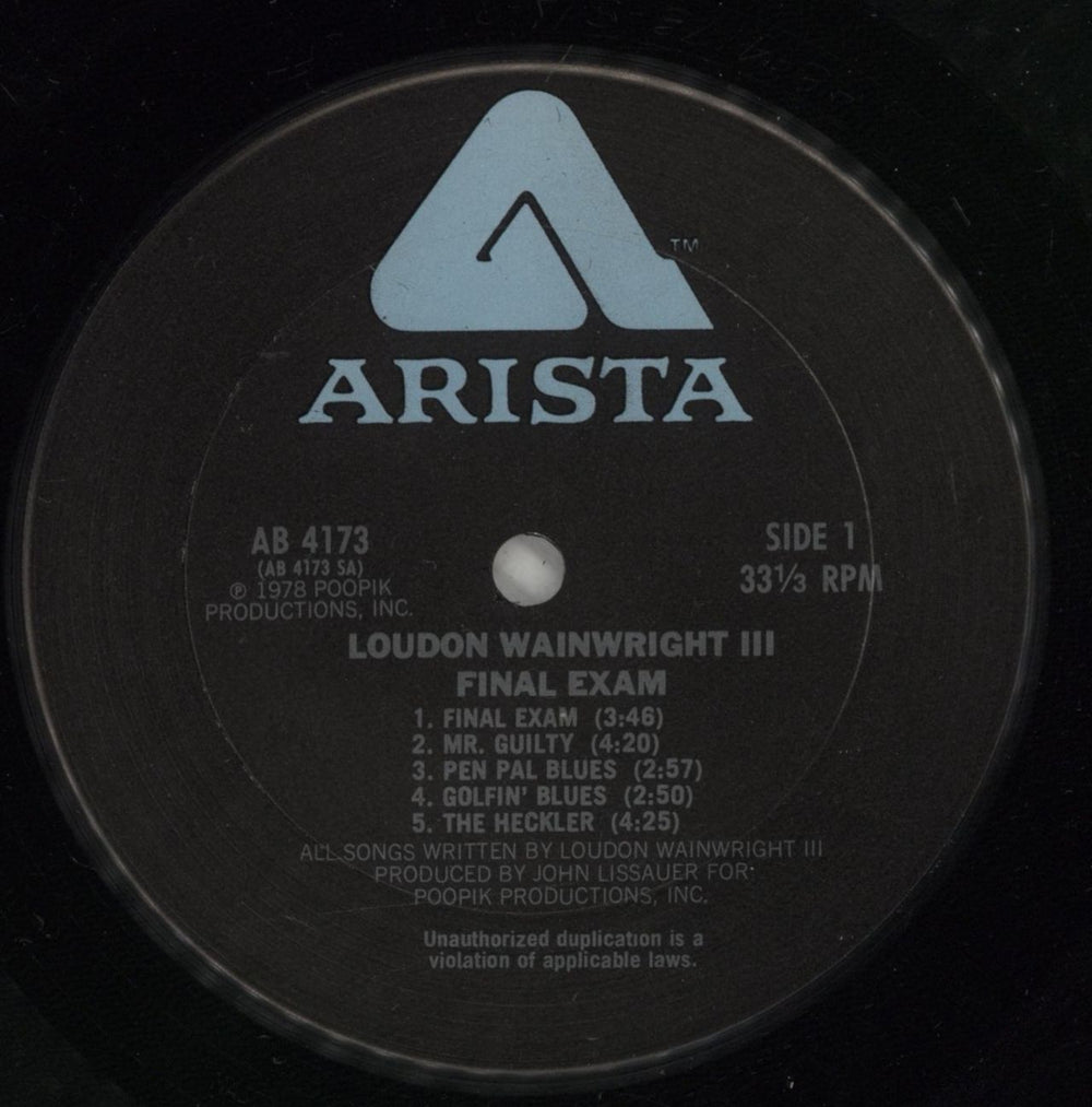 Loudon Wainwright III Final Exam US vinyl LP album (LP record) LWWLPFI704445