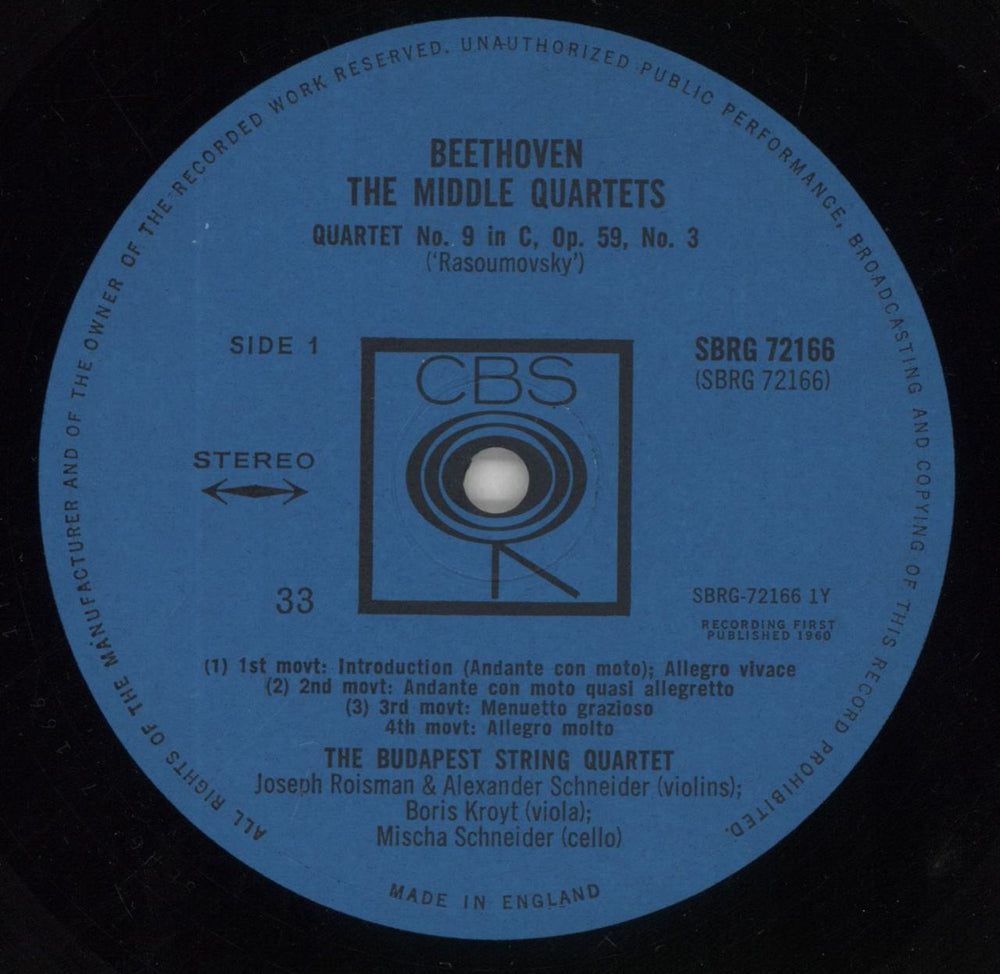 Ludwig Van Beethoven Beethoven: Quartet No. 9 In C Major, Op. 59, No. 3 (Rasoumovsky) / Quartet No. 10 In E Flat Major, O UK vinyl LP album (LP record) LVBLPBE861986