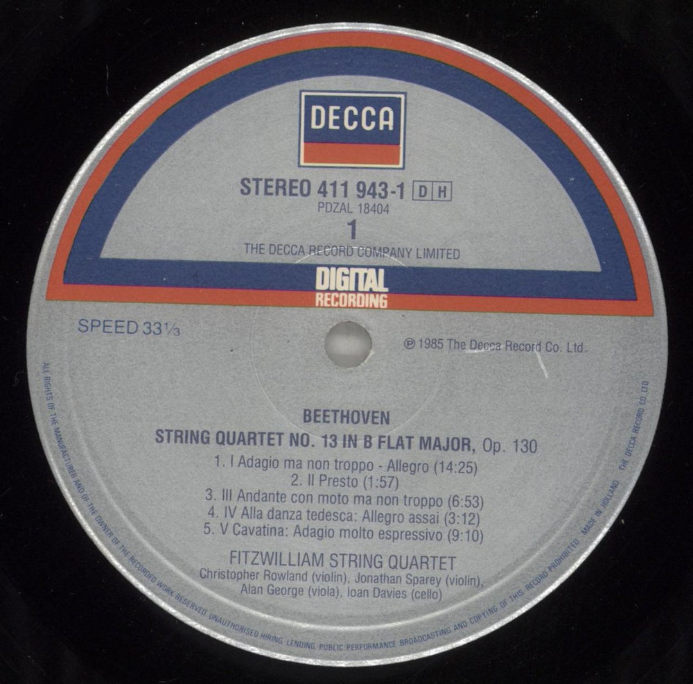 Ludwig Van Beethoven Beethoven: String Quartet No.13 Op.130 / Grosse Fuge Op.133 Dutch vinyl LP album (LP record) LVBLPBE877759