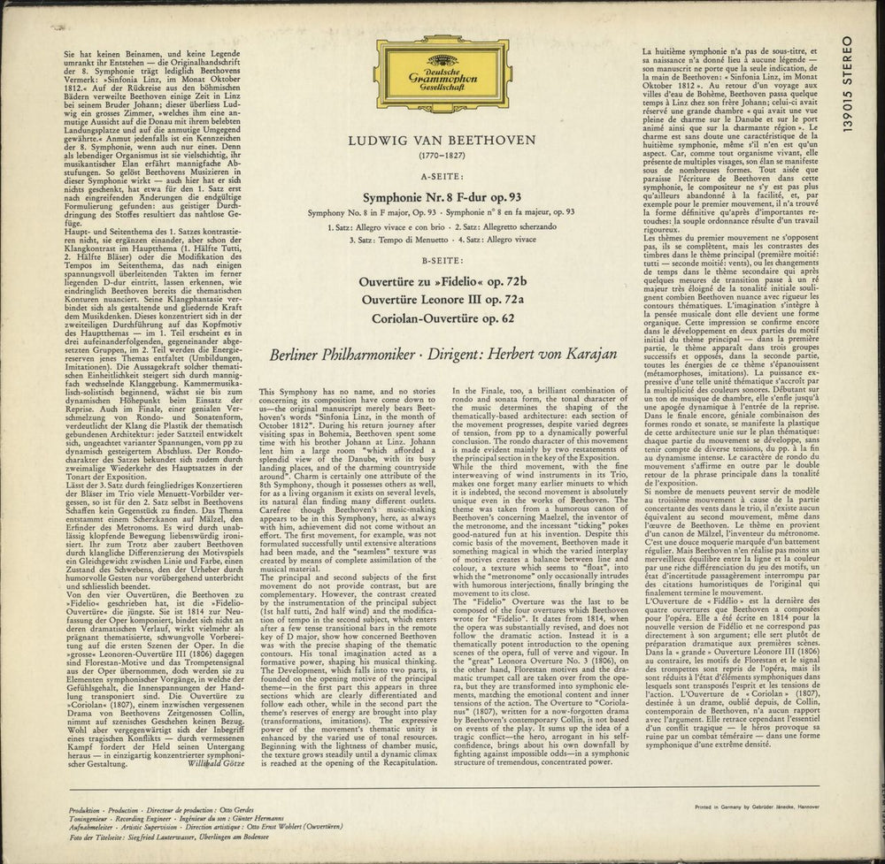 Ludwig Van Beethoven Symphonie No. 8 UK vinyl LP album (LP record)