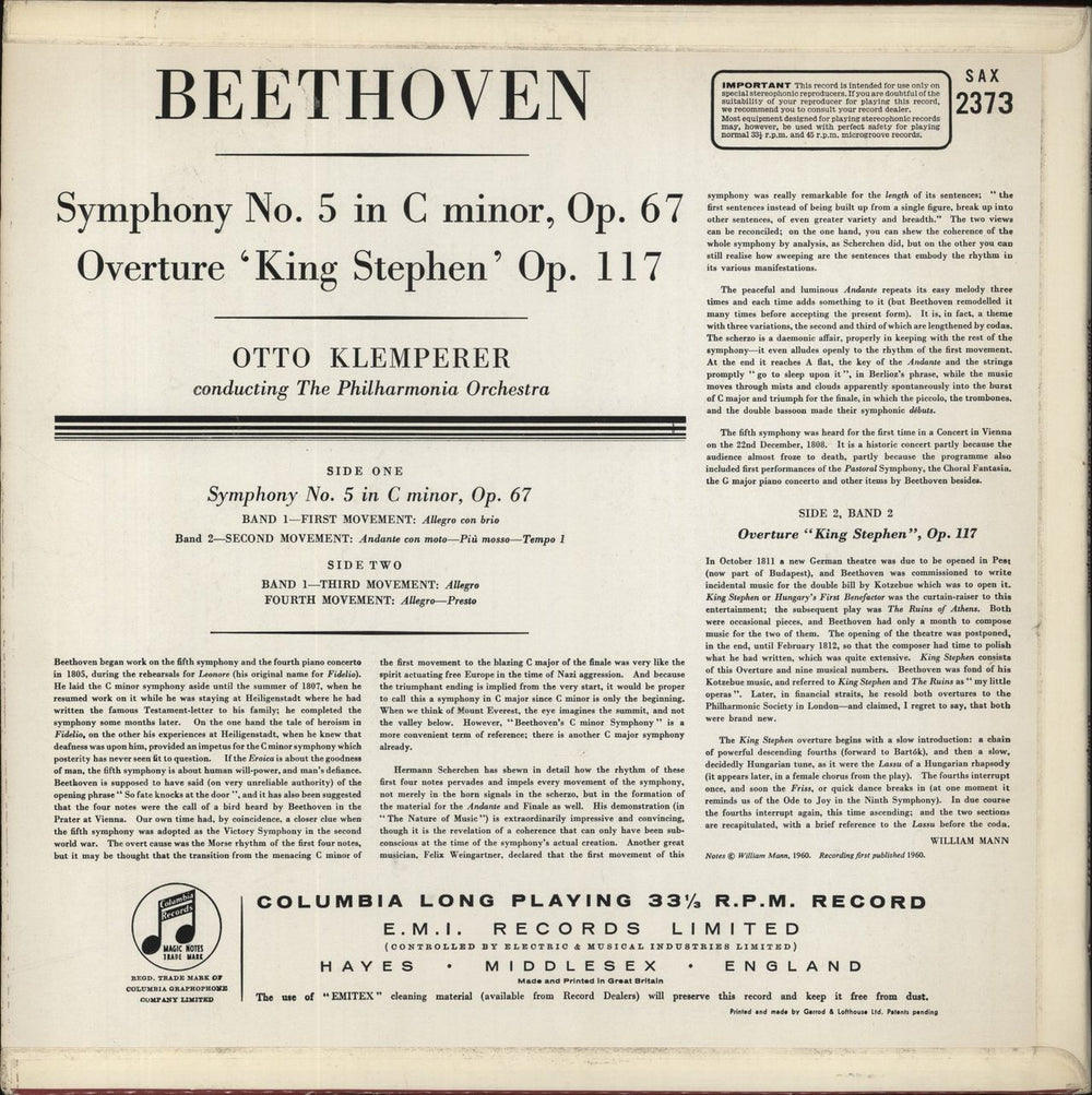 Ludwig Van Beethoven The Beethoven Symphonies: Number 5 - 1st UK vinyl LP album (LP record)