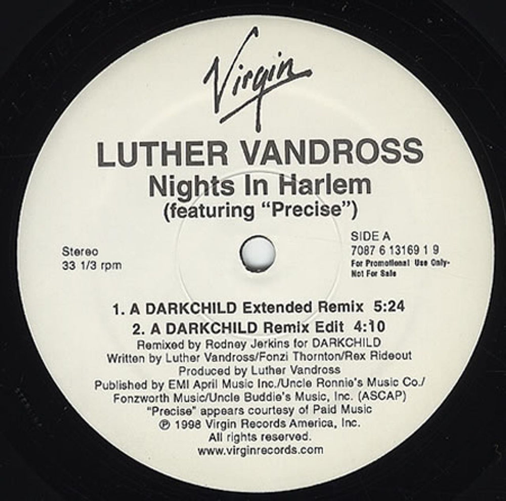 Luther Vandross Nights In Harlem US Promo 12" vinyl single (12 inch record / Maxi-single) 13169-1