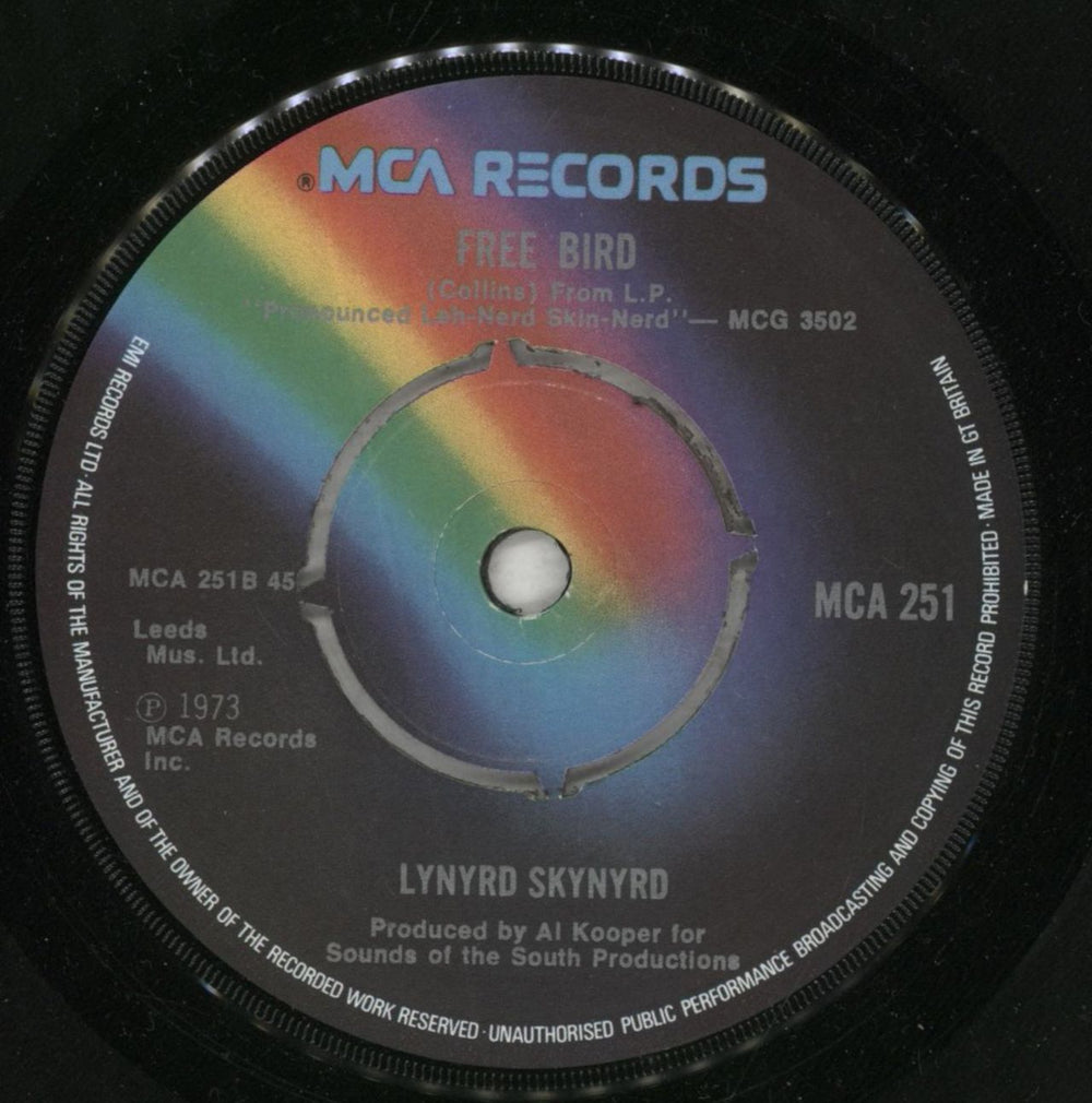 Lynyrd Skynyrd Free Bird - 4pr UK 7" vinyl single (7 inch record / 45) MCA251