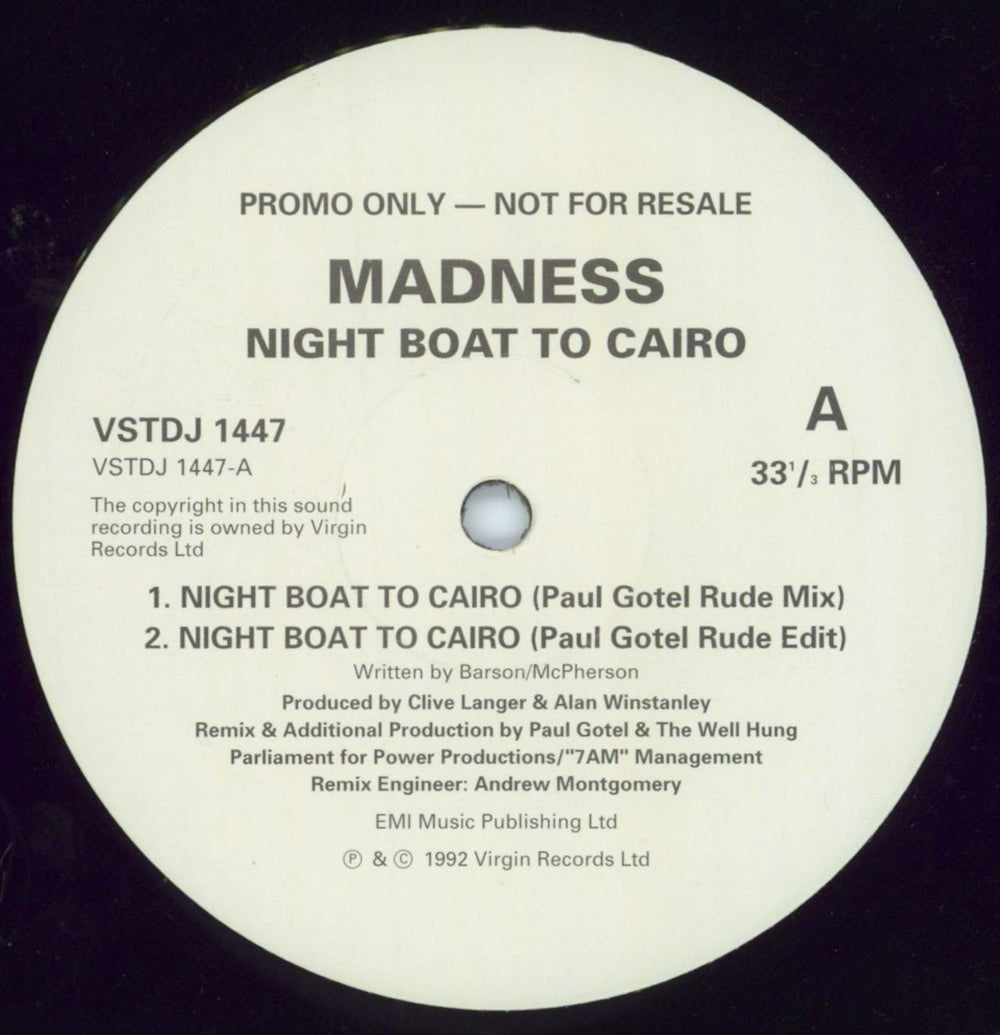 Madness Night Boat To Cairo UK Promo 12" vinyl single (12 inch record / Maxi-single) VSTDJ1447