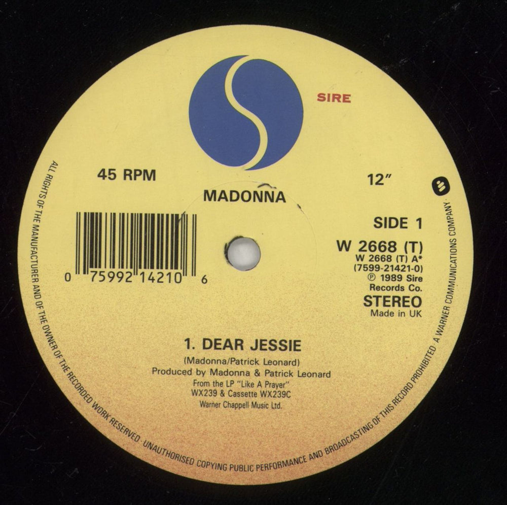 Madonna Dear Jessie - Poster Sleeve - EX UK 12" vinyl single (12 inch record / Maxi-single) MAD12DE602591